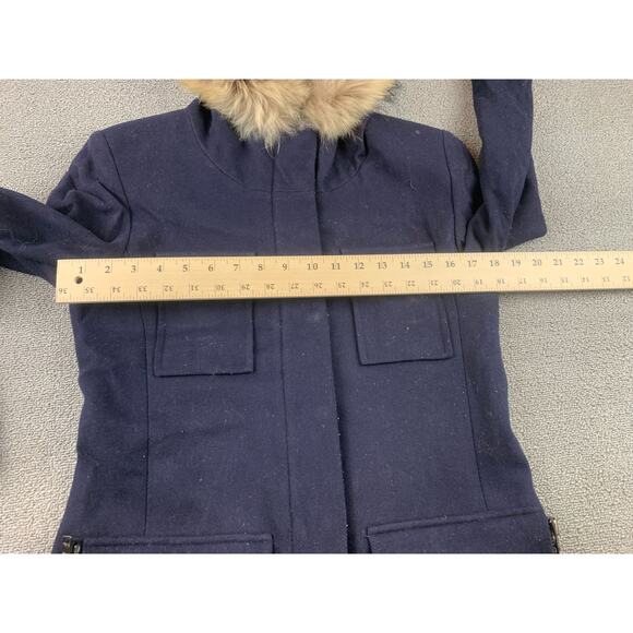 SAM Parka Women's Size Small Blue Jacket Wool Blend Real Fur Hood - Picture 9 of 11